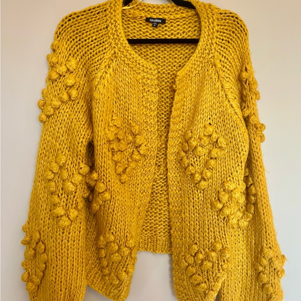 Vibrant Yellow Cardigan with Floral Embellishments